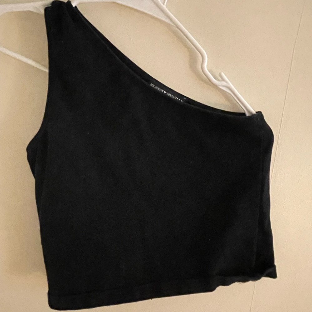 Brandy Melville Black Asymmetrical Crop Top